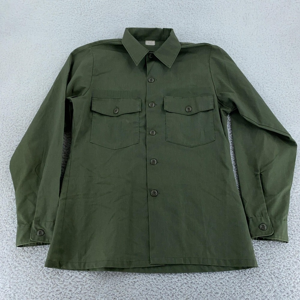 Vintage US Army OG-507 Utility Shirt Mens 15.5x35 LargeGreen Dura Press Military